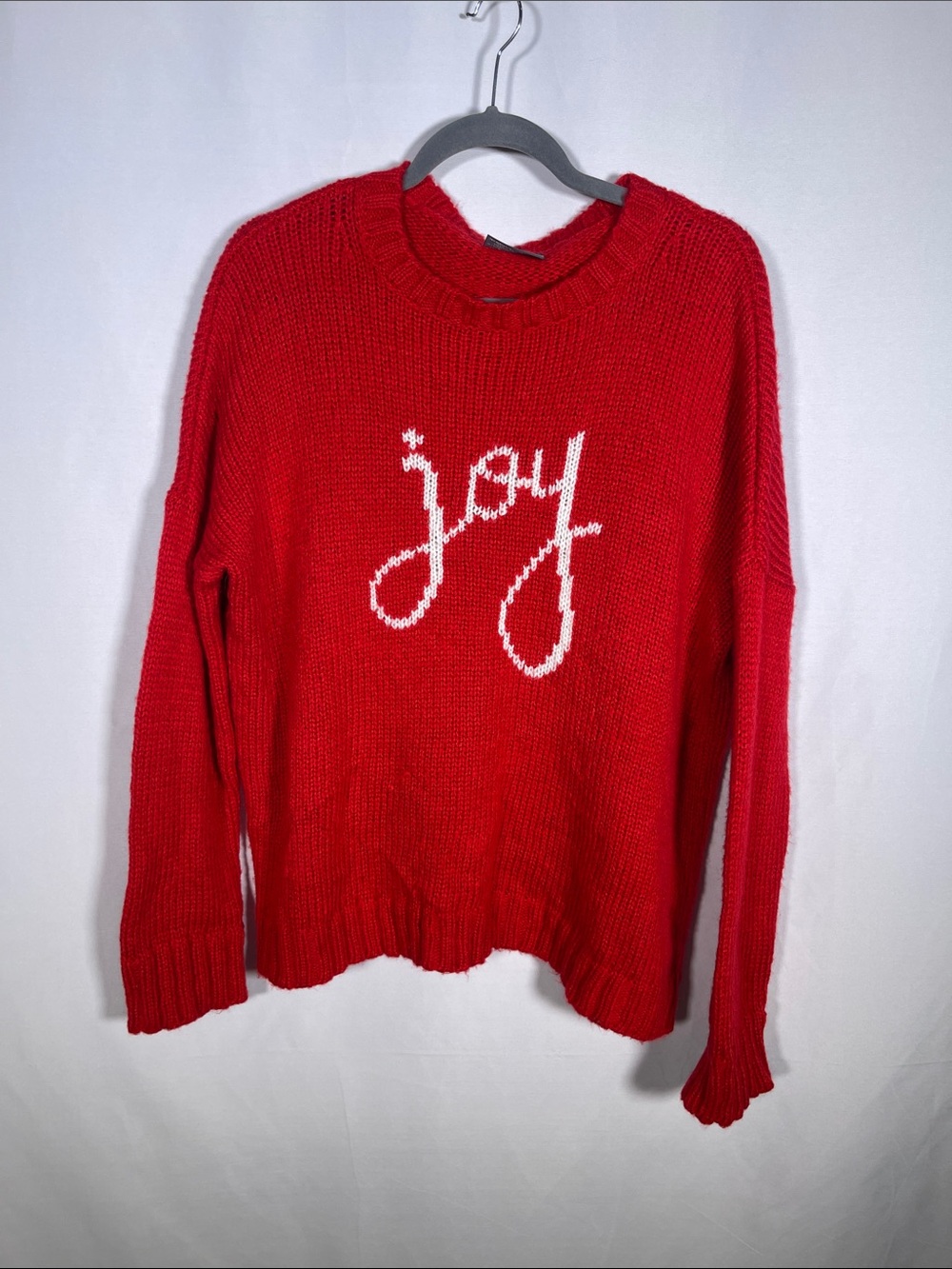 WOODEN SHIPS WOMENS JOY CHRISTMAS HOLIDAY SWEATER RED SMALL/MEDIUM WOOL